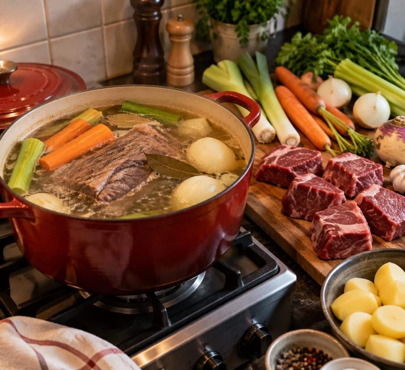 découvrez comment cuire un pot-au-feu pour huit personnes malgré une cocotte trop petite, avec des astuces pour adapter la cuisson et préserver les saveurs.
