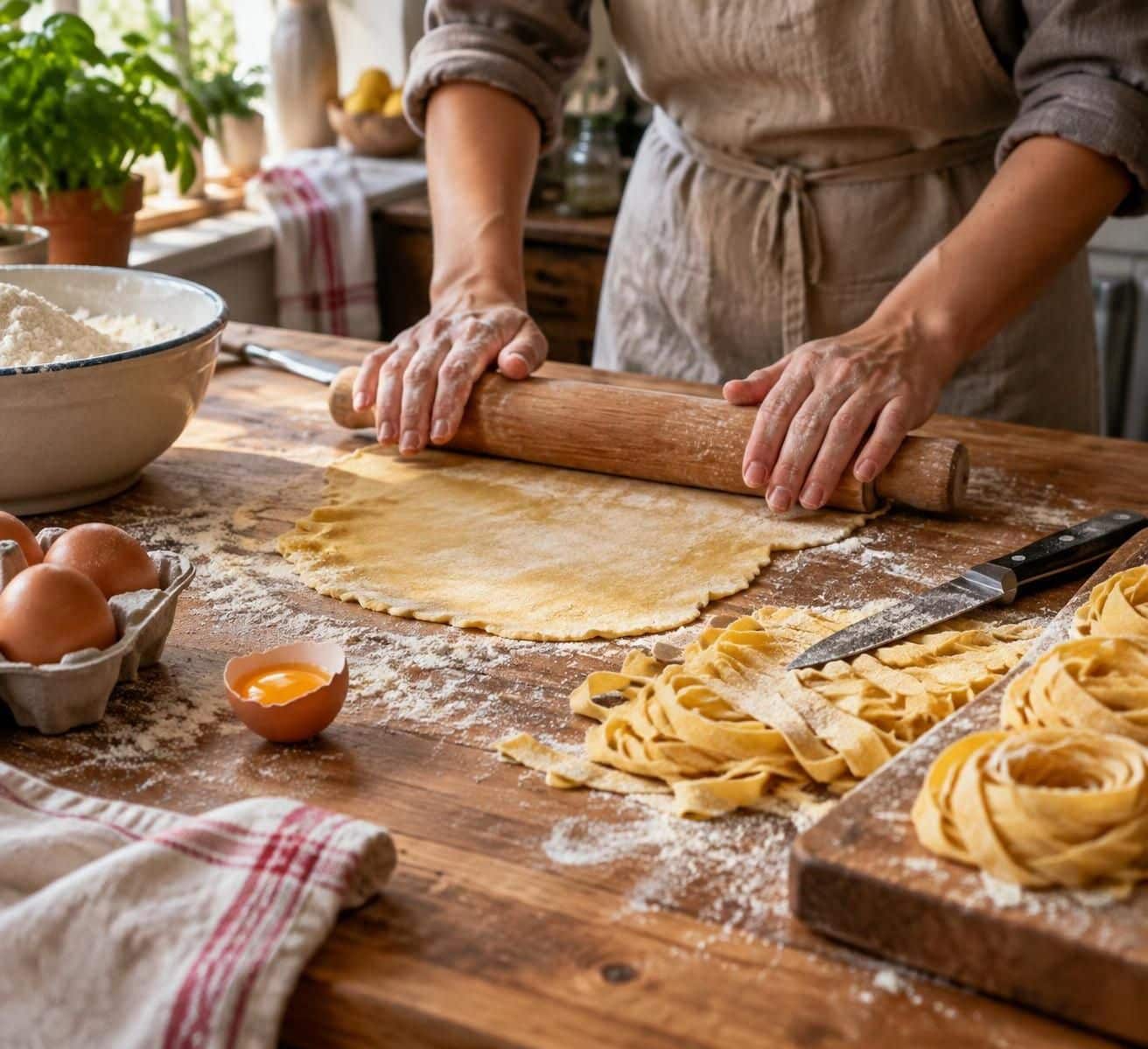 d&eacute;couvrez comment pr&eacute;parer des p&acirc;tes fra&icirc;ches maison sans machine ni laminoir, avec des gestes simples et des ingr&eacute;dients faciles &agrave; trouver.