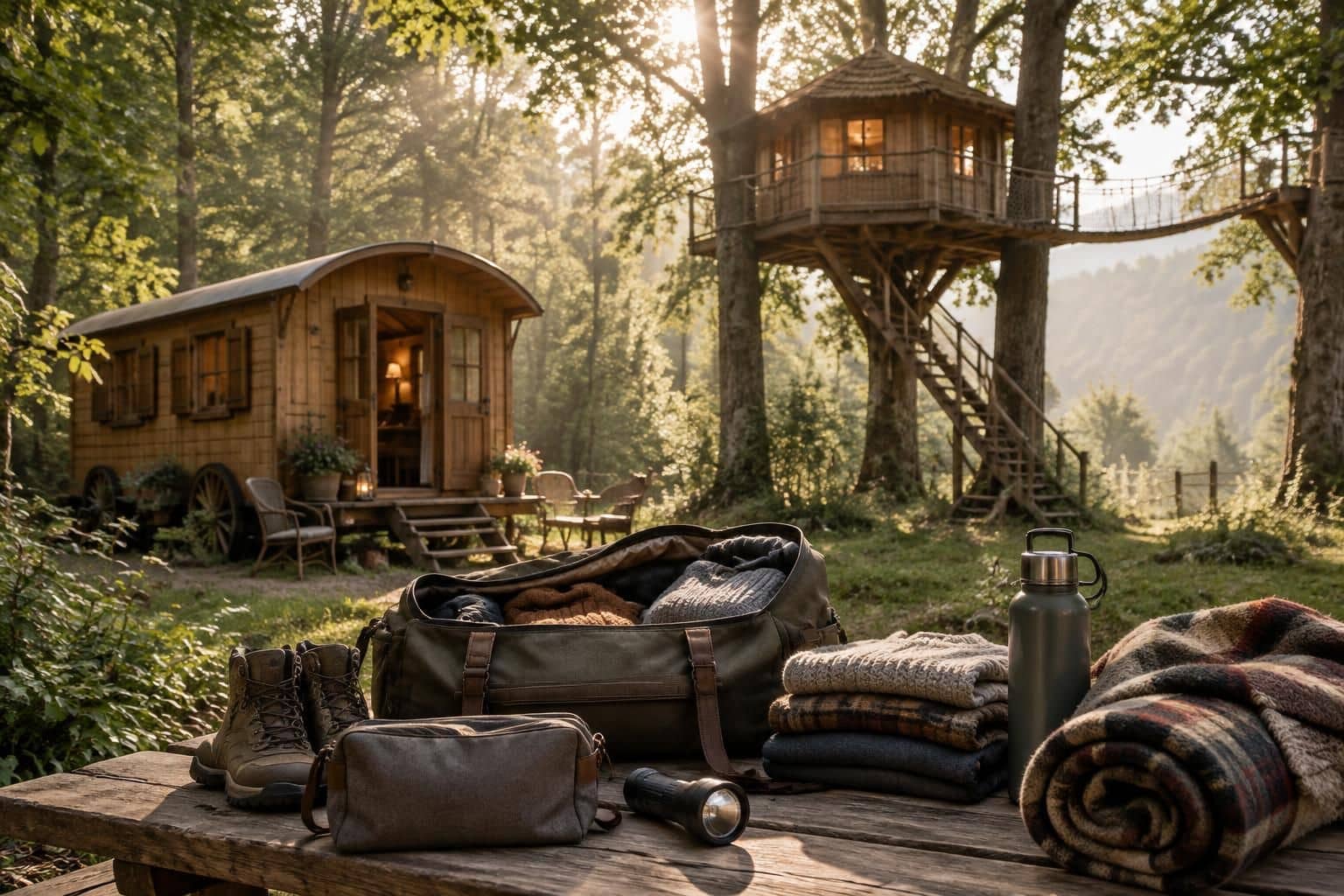 découvrez quoi prévoir avant de dormir dans une roulotte ou une cabane perchée en forêt : équipements, accès, météo et conseils pratiques pour un séjour serein.