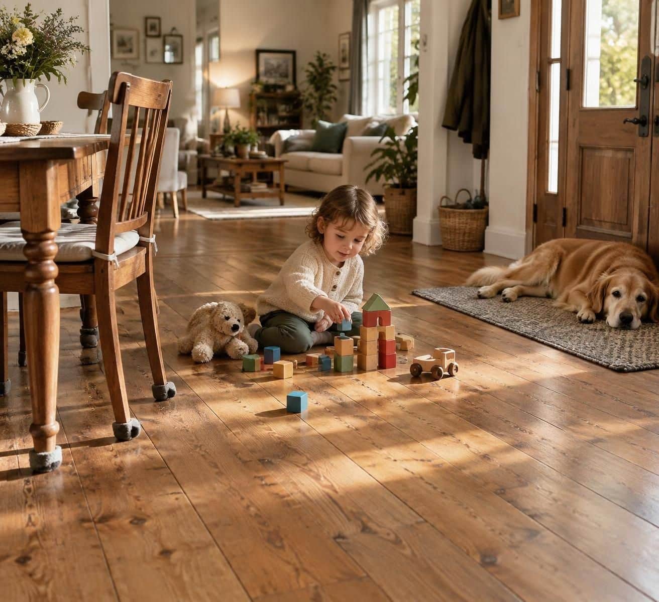 découvrez comment préserver un parquet ancien au quotidien avec des enfants et un chien : nettoyage adapté, protections et gestes simples pour éviter les rayures.