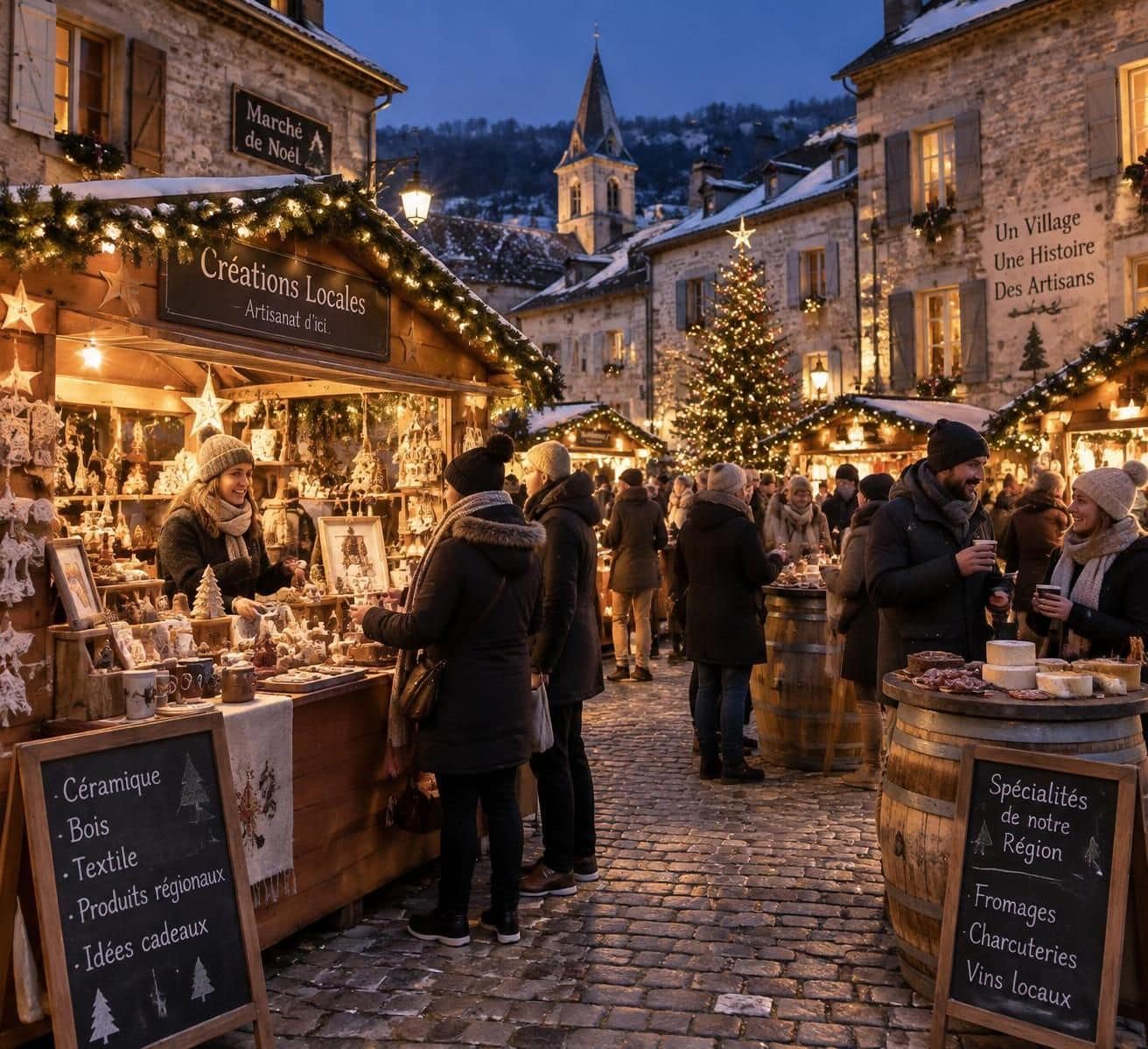d&eacute;couvrez les march&eacute;s de no&euml;l des villages fran&ccedil;ais : traditions, artisanat local et ambiance f&eacute;erique pour une escapade loin des grandes villes.