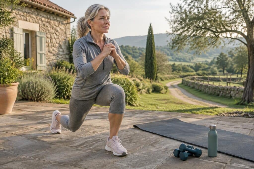 après 45 ans, reprenez le sport à votre rythme sans salle à proximité : exercices à domicile, marche et conseils pour retrouver la forme en toute sécurité.