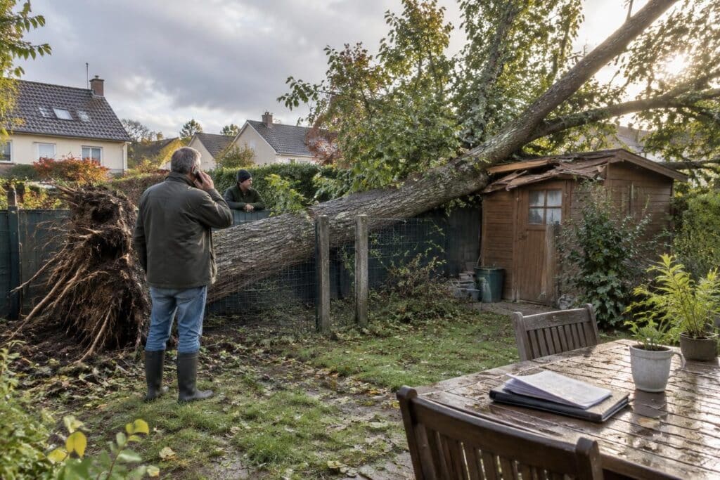 un arbre du voisin tombe sur votre abri de jardin ? découvrez qui doit vous indemniser, quelle assurance contacter et les délais à respecter.