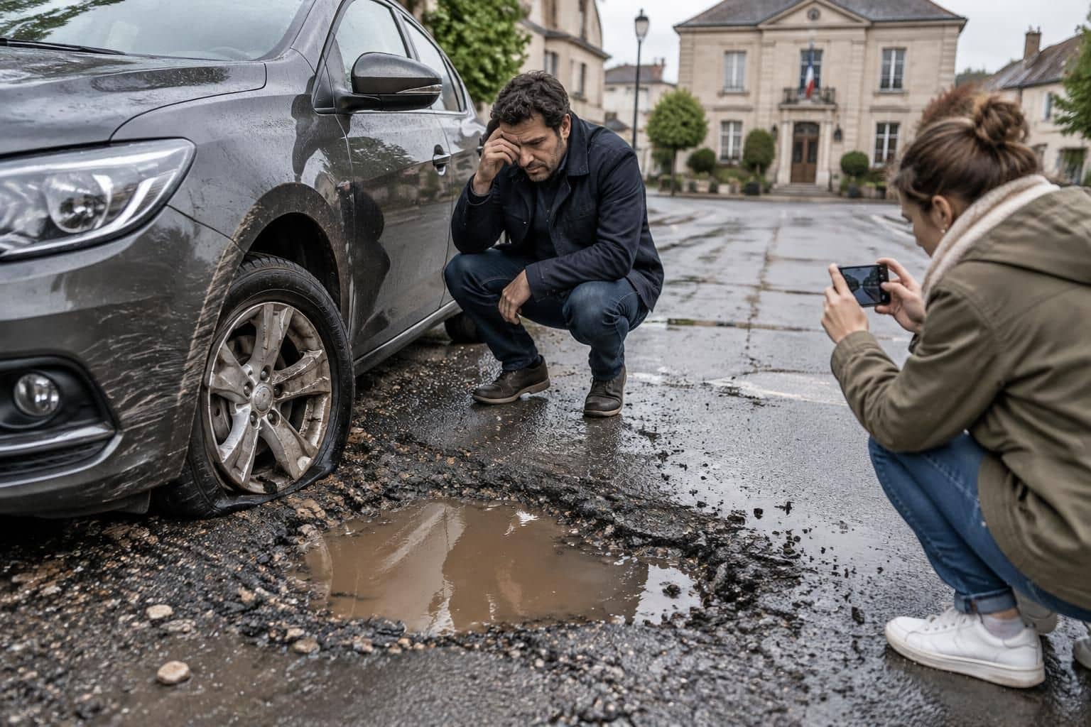 voiture endommagée par un nid-de-poule sur une route communale : découvrez les démarches et recours possibles pour obtenir réparation auprès de la mairie.
